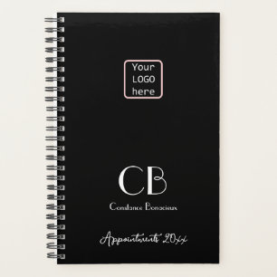 Agenda LOGOTIPO de Iniciais de Monograma Branco Preto Min