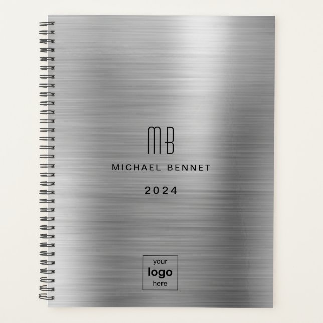 Agenda Logotipo Empresarial Cinza Prata 2024  (Frente)