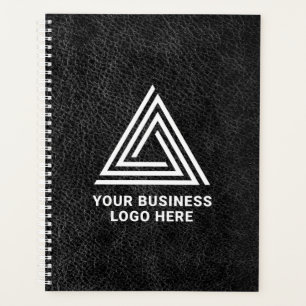 Agenda Logotipo Empresarial Moderno de Couro Preto Falso