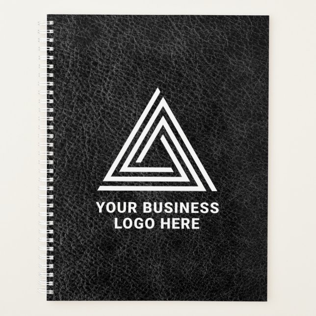 Agenda Logotipo Empresarial Moderno de Couro Preto Falso (Frente)