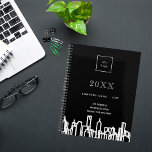 Agenda Logotipo moderno de negócios do horizonte de 2025<br><div class="desc">Um fundo negro,  com um horizonte moderno,  branco-abstrato como decoração. Personalize e adicione o logotipo da sua empresa,  nome e informações de contato. Perfeito para agentes imobiliários,  empresas de limpeza de casas,  faxineiros e empresas de construção!</div>