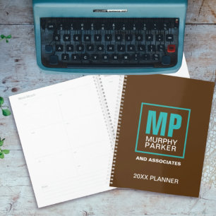Agenda Logotipo Monograma De Turquesa Castanho Natural Te