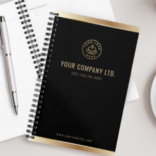 Agenda Logotipo Personalizado Elegante Preto Dourado