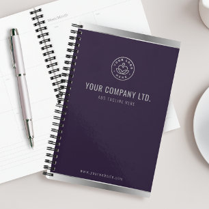 Agenda Logotipo Personalizado Prata Roxa Elegante