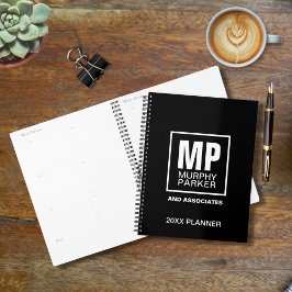 Agenda Logotipo Simples de Monograma Preto Quadrado Branc