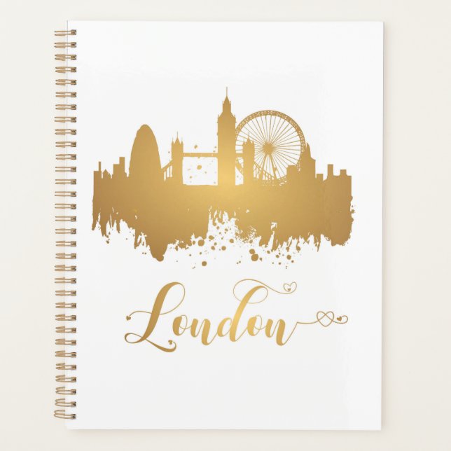 Agenda Londres Skyline Dourada Map City England Europa (Frente)