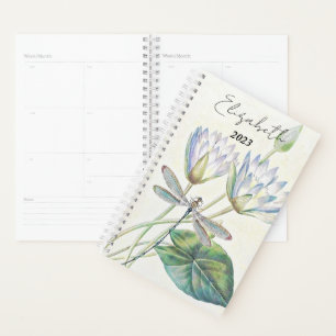 Agenda Lotus e libélula personalizados, ano personalizado