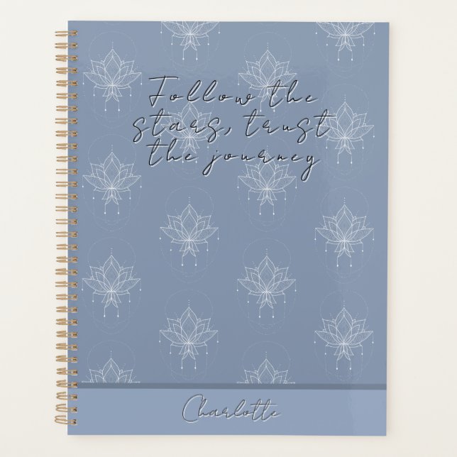 Agenda Lótus Floral Azul Bonito Elegante Siga as Estrelas (Frente)