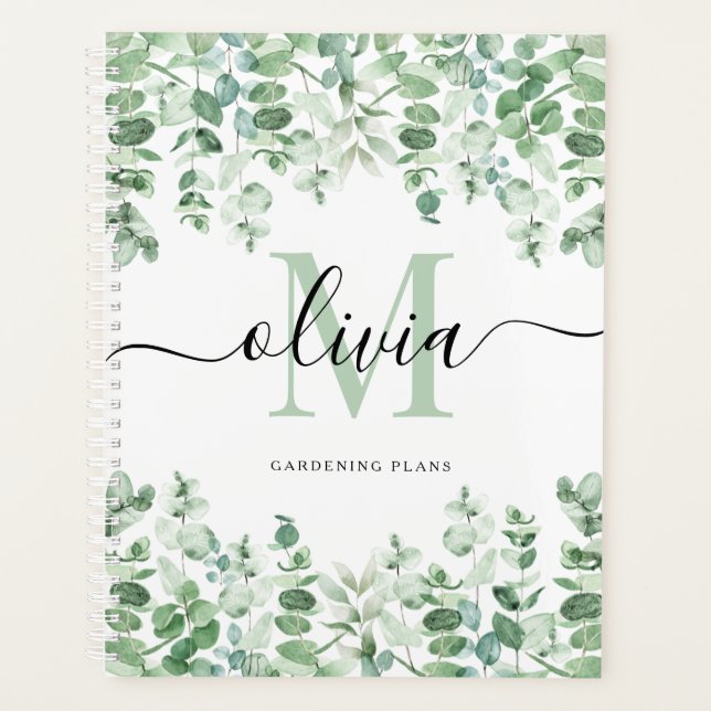 Agenda Lovely Eucalyptus | Monograma de Aquarela Elegante (Frente)