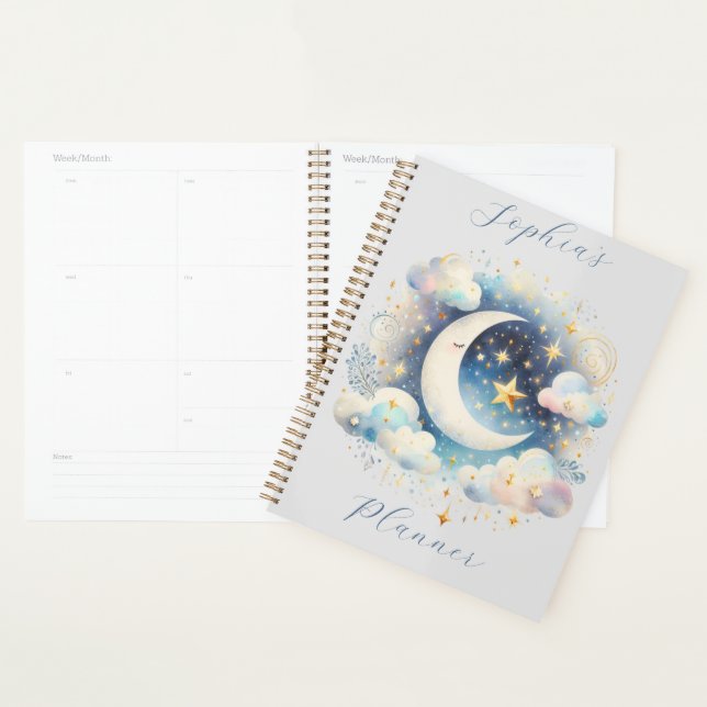 Agenda Lua Crescente Personalizada Dourada Noite Celestia (Exibição)