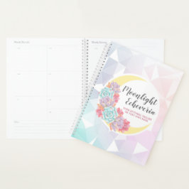 Agenda Lua e Sucultos Pastel Mystic Boho Floral Cactus