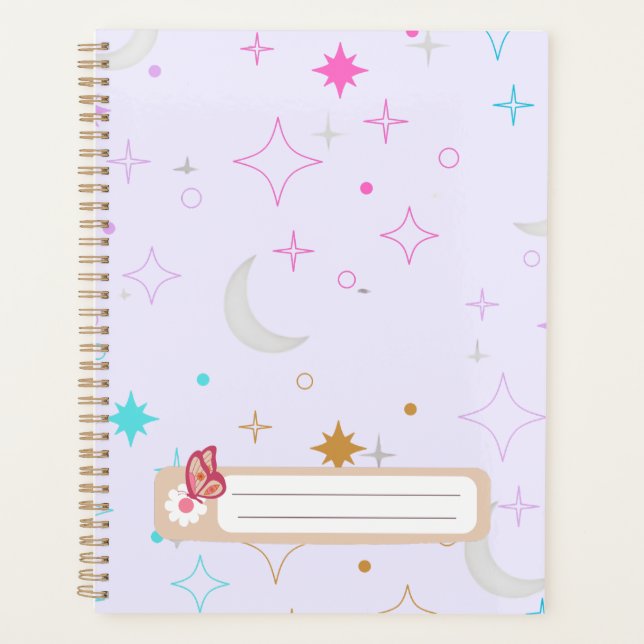 Agenda Lua & Estrelas  Minimalista Lavanda (Frente)