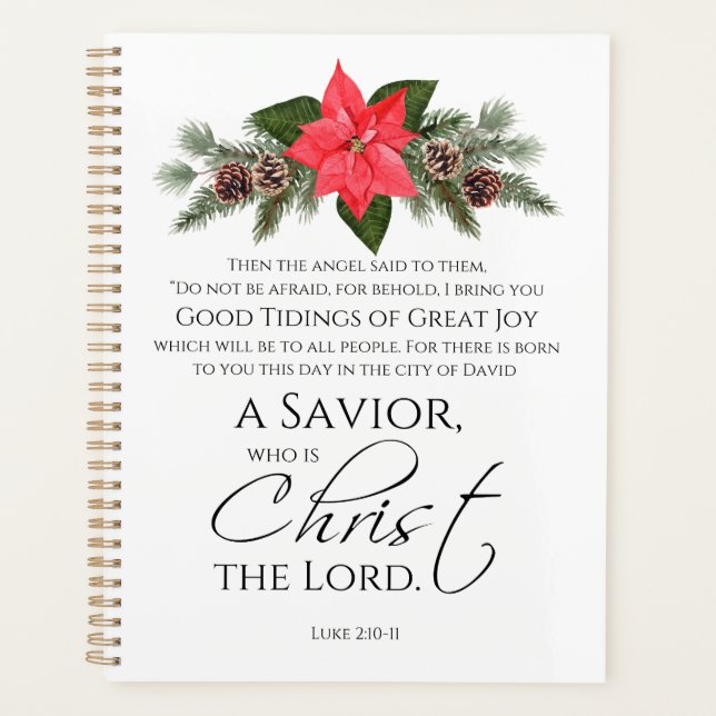 Agenda Luke 2:10-11 Escritura de Natal de Poinsettia (Frente)