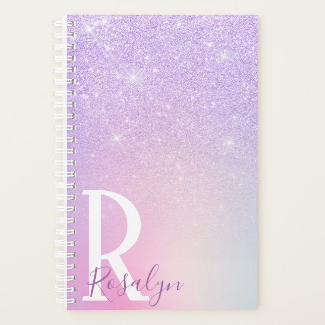 Agenda Luminosa roxa-branca-ombre, na moda moderna e eleg (Frente)