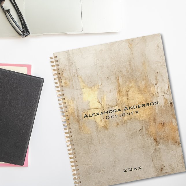 Agenda Luxo Abstrato Ivory Dourado Glitter Professional (Elegant Abstract Ivory Gold Glitter Professional Planner)