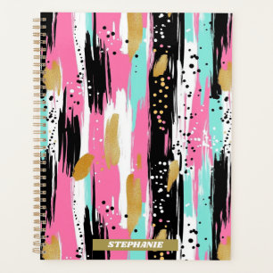 Agenda Luxo Abstrato Rosa Dourado Menta