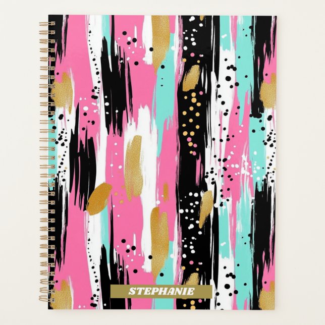 Agenda Luxo Abstrato Rosa Dourado Menta (Frente)