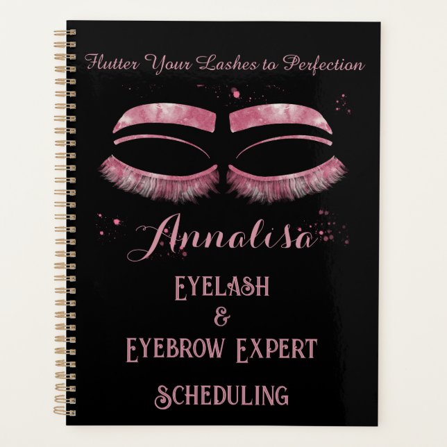 Agenda Lúxo Aquarela Eyelash e Beleza de Ouro, Rosa (Frente)