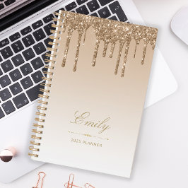 Agenda Luxo Chic Brilho Drips Dourado 2025