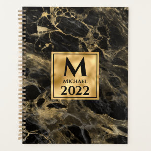 Agenda Luxo elegante do Monograma de Mármore Negro e Dou