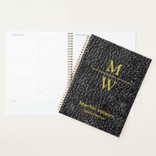 Agenda Luxo Monograma Elegante Lira Preta Dourada