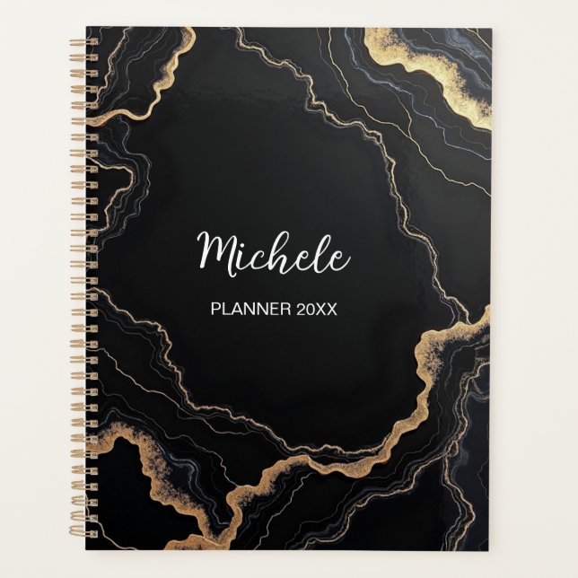Agenda Luxury Black Marble Planner | Elegant Gold (Frente)
