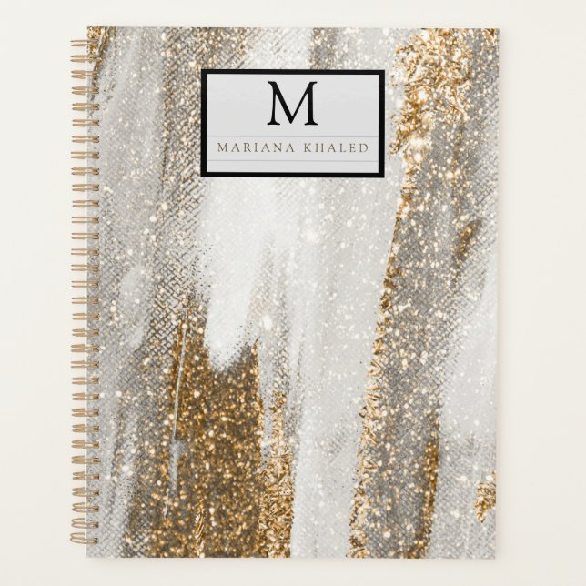 Agenda Luxury Marble Dourada Traça branca e cinza (Frente)