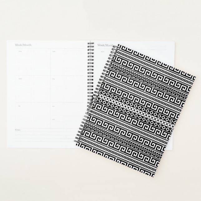 Agenda Luxury Monochrome Ancient Greek Aztec Maze Linear  (Exibição)
