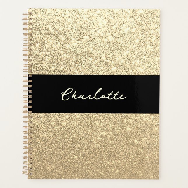 Agenda Luxury Sparkle Dourado Glitter Name (Frente)
