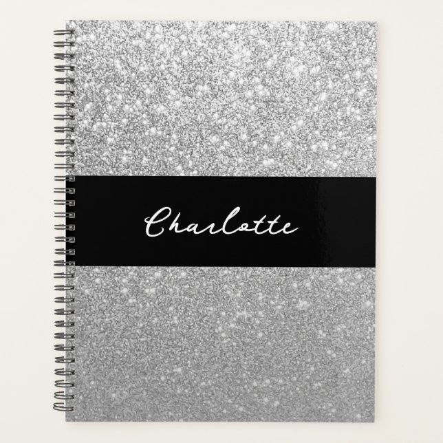 Agenda Luxury Sparkle Silver Glitter Name (Frente)