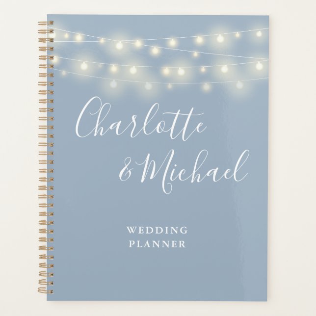 Agenda Luzes de Corda Assinatura Script Casamento Azul Em (Frente)