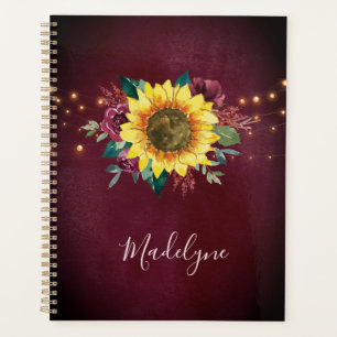 Agenda Luzes de girassol Borgonha borboleta Floral