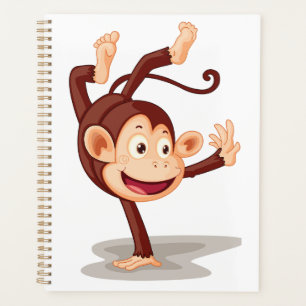 Agenda Macaco Brincalhão Fazendo um Pino Animal Fofo