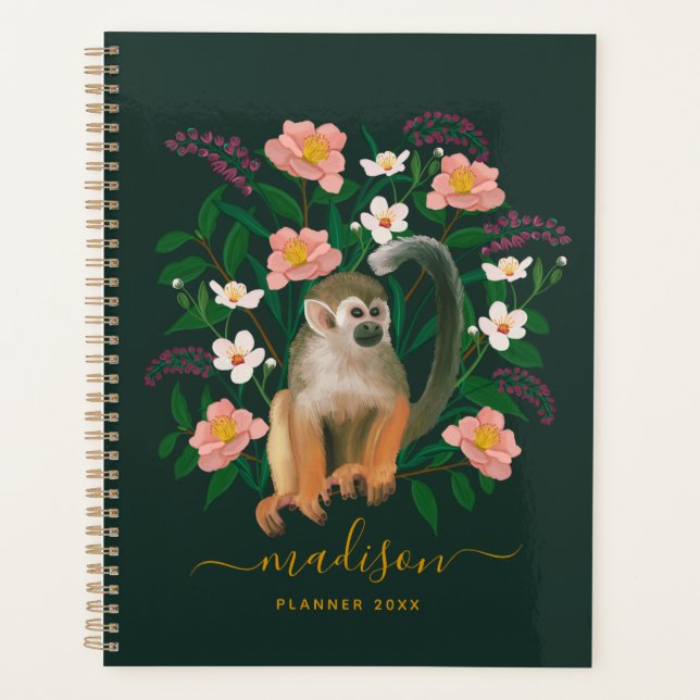 Agenda Macaco Esquilo Floral Negro Personalizado 2023 (Frente)