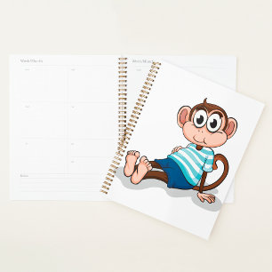 Agenda Macaco Fofo de Camisa Listrada Azul e Shorts