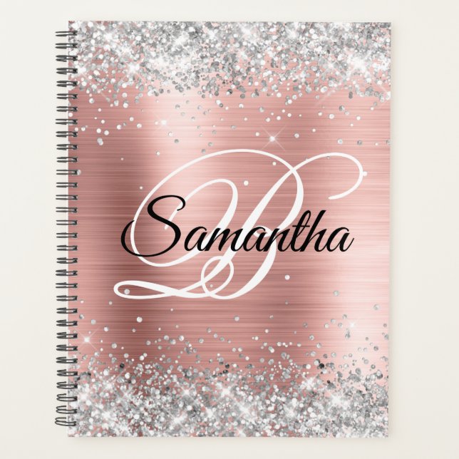 Agenda Macrograma de Rosa de Folha de Silver Brilhante br (Frente)