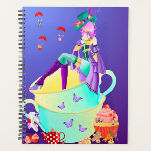 Agenda Mad Hatter em xícara de chá