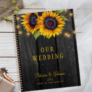 Agenda Madeira de girassol de ouro casada personalizada
