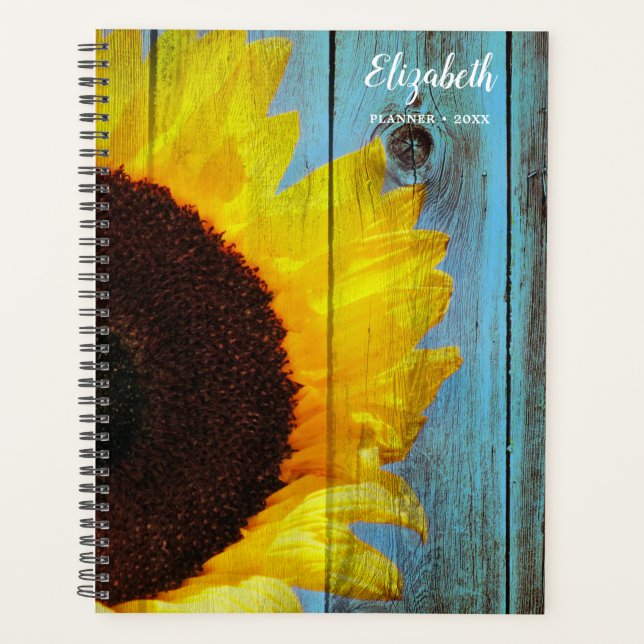 Agenda Madeira de girassol russa personalizada (Frente)