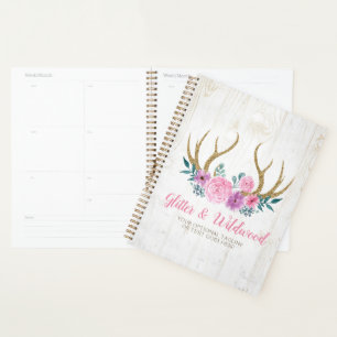 Agenda Madeira russa e aquarela Floral Antlers Boutique