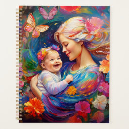 Agenda Mãe com Pintura Colorida de Bebê