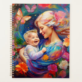 Agenda Mãe com Pintura Colorida de Bebê