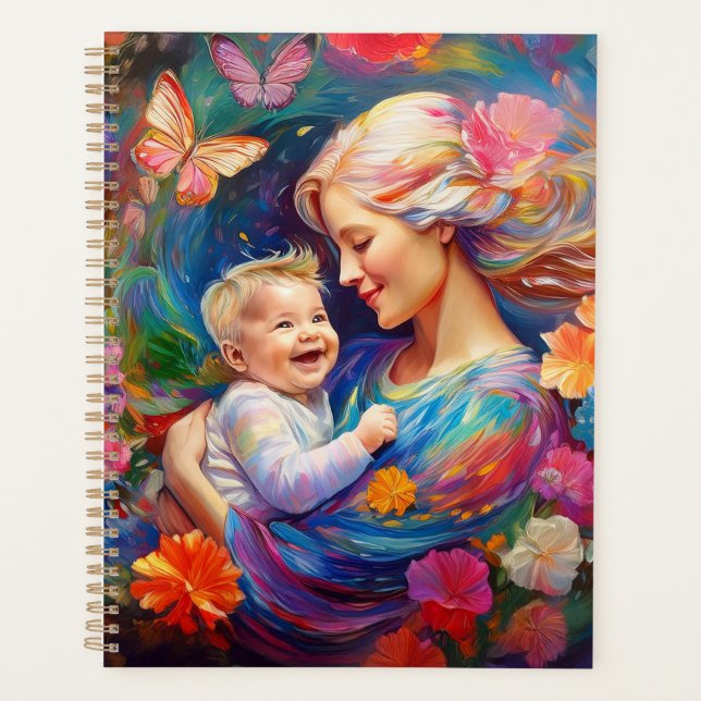 Agenda Mãe com Pintura Colorida de Bebê (Frente)