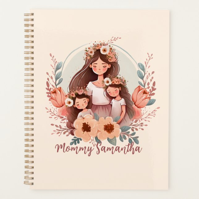 Agenda Mãe e Filhas com Fundo Floral (Frente)