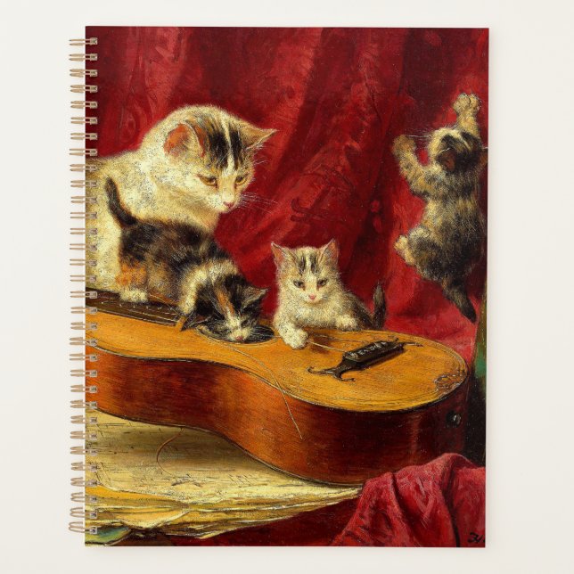 Agenda Mãe Gato e Gatinhos Brincando com Violão (Frente)