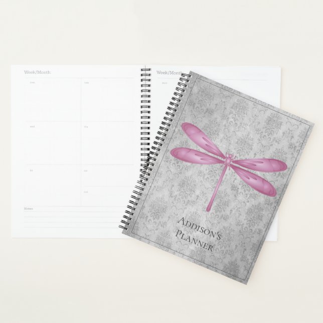 Agenda Magenta Dragonfly Damask (Exibição)