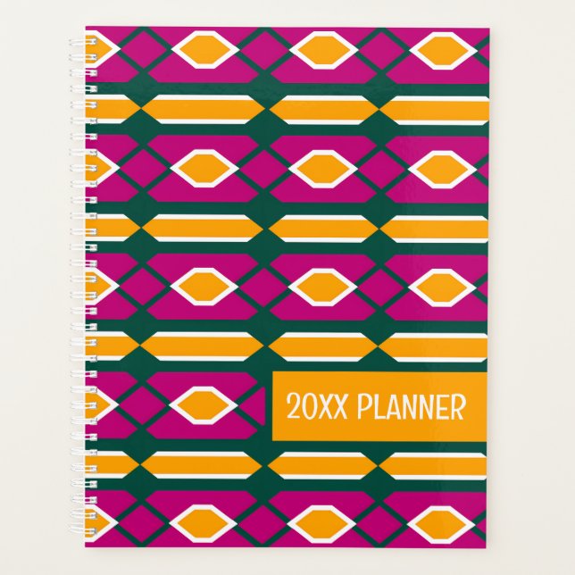 Agenda Magenta, Esmeralda e Padrão Geométrico de Goldenro (Frente)