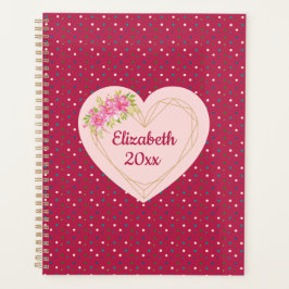 Agenda Magenta Floral Golden Heart Personalized Planner
