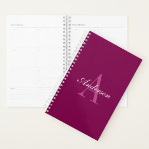 Agenda Magenta Vermelho Elegante, Rosa & Nome Branco & Mo