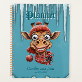 Agenda Magia de inverno com uma girafa de desenho animado